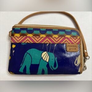 Fossil Key-Per Elephant Print Wristlet
